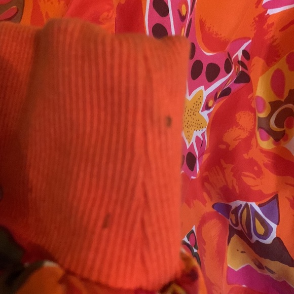 Vintage orange silk large seashell print, orange fabric lining zip up jacket szM - Picture 6 of 9